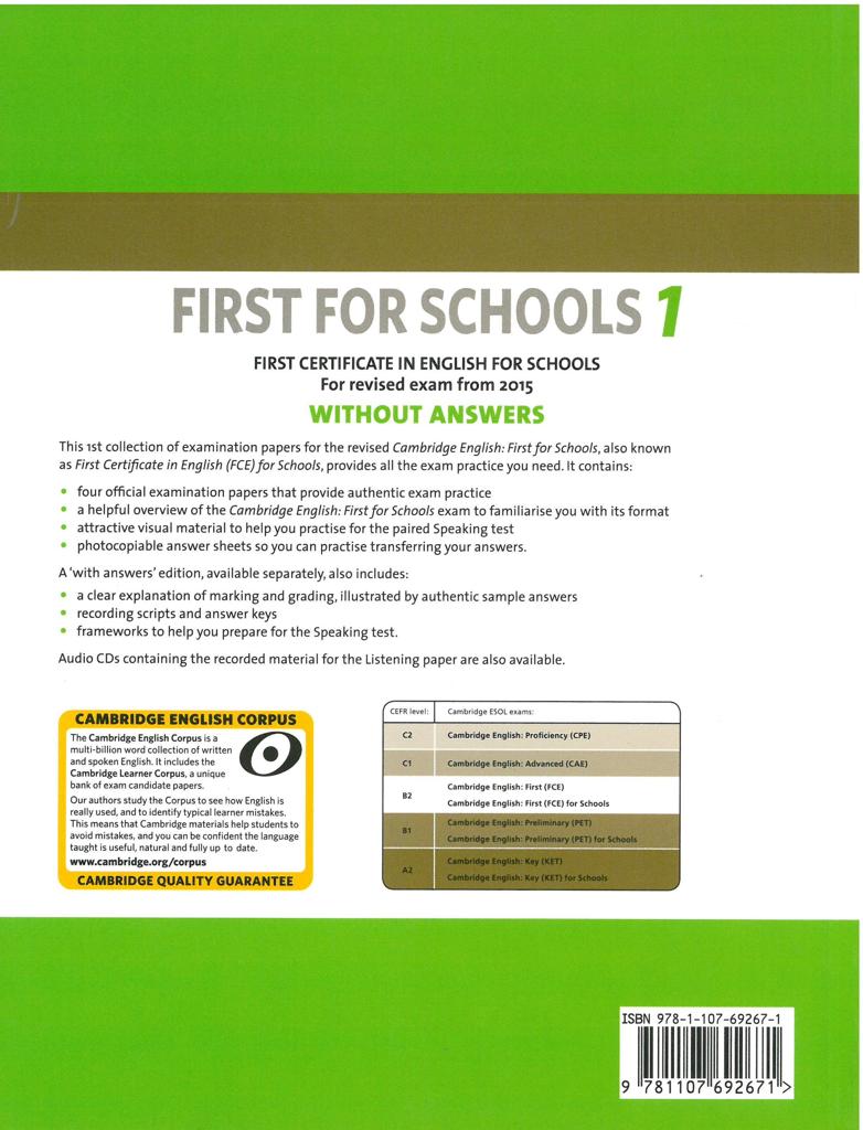 CAMBRIDGE FCE FIRST FOR SCHOOLS 1 STUDENT'S BOOK WITHOUT ANSWERS