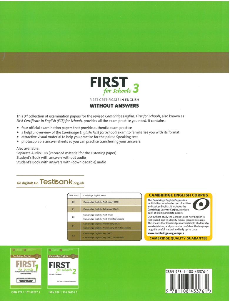 CAMBRIDGE FCE FIRST FOR SCHOOLS 3 STUDENT'S BOOK