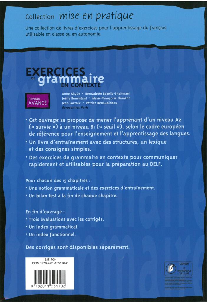 EXERCICES DE GRAMMAIRE EN CONTEXTE AVANCE