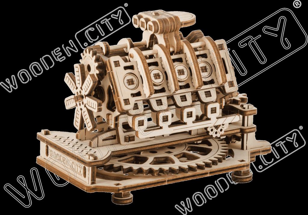 WOODEN.CITY - ΞΥΛΙΝΟ ΜΗΧΑΝΙΚΟ ΠΑΖΛ ΜΗΧΑΝΗ V8 (200 ΚΟΜΜΑΤΙΑ)