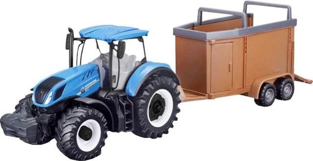 BBURAGO 10cm FARM TRACTOR W/TRAILER NEW HOLLAND (31650)