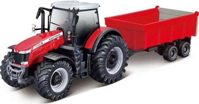 BBURAGO 10cm FARM TRACTOR W/TRAILER Massey Ferguson (31659