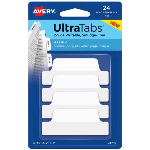 ΑΥΤΟΚΟΛΛΗΤΟΙ ΣΕΛΙΔΟΔΕΙΚΤΕΣ ULTRA TABS WHITE 63X25MM 24TEM ΚΑΡΤΕΛΑ 74789 AVERY