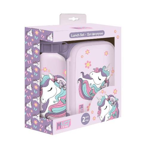 ΣΕΤ ΦΑΓΗΤΟΔΟΧΕΙΟ 800ML & ΠΑΓΟΥΡΙ 500ML ΑΛΟΥΜΙΝΙΟΥ LOVELY UNICORN MUST TEAM