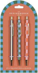 DESIGNWORKS SBP-1002EU A DOPO SET OF 3 PENS - STRIPES & CHECKS